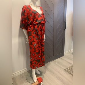 Beautiful red & grey print jumpsuit 3X